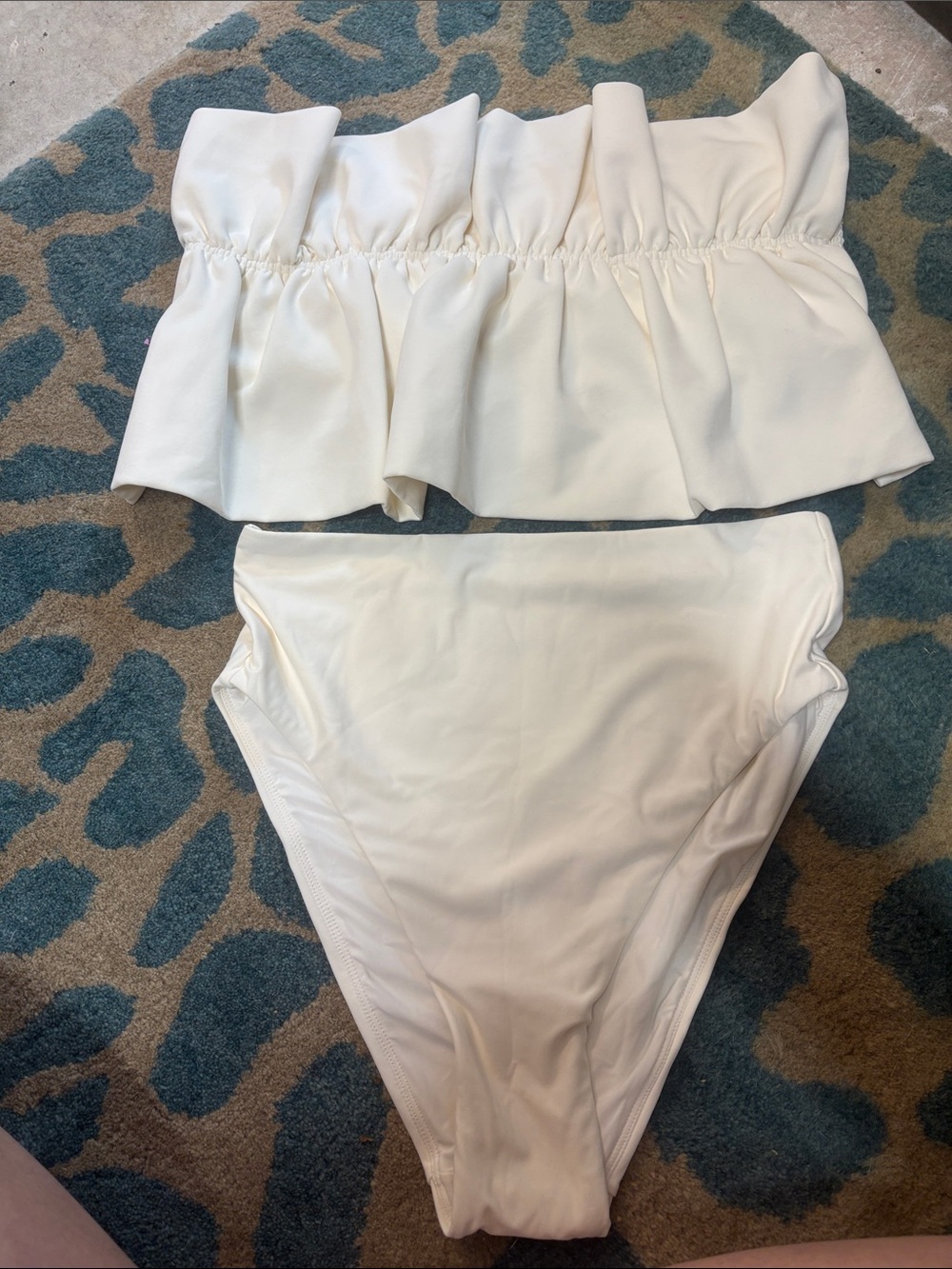 Anthropologie Cream Ruffle Bandeau Bikini Set